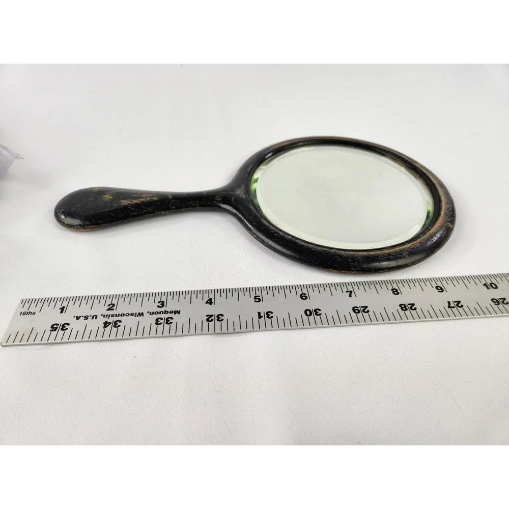 Vintage Wooden Handle Hand Mirror - Beveled Glass Aged Wood 6
